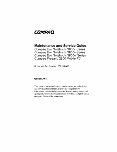 COMPAQ Compaq Evo Notebook N800cvw Compaq Evo Notebook N800cvw service manual